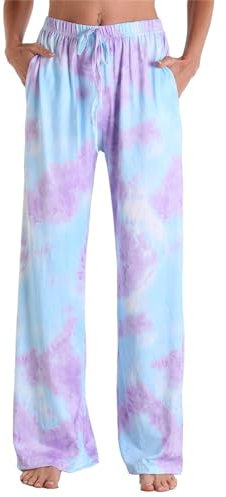 Bas de Pyjama Femme Long Pantalon de Pyjama à Carreaux Pantalon de Nuit Confortable Pantalon de Loisirs avec Taille élastique Ample Pas Cher Nightwear