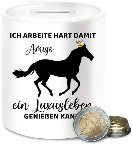 Spardose - Pferde - Ich arbeite hart damit Mein Pferd Luxusleben genießen kann - Lustiges Geschenk Pferdeliebhaber - Unisize - Weiß - pferdestall Geschenke für reiterinnen pferden sparbüchse