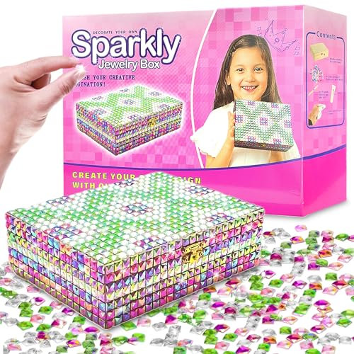 AIOSUY Diy Diamond Painting Schmuckkästchen,Schmuckschatulle Holz mit Schnalle Mädchen, Diamant Malerei Kinder,DIY Bastelset Kinder,Schmuckkästchen Basteln für Mädchen Kreative Geburtstag Geschenk