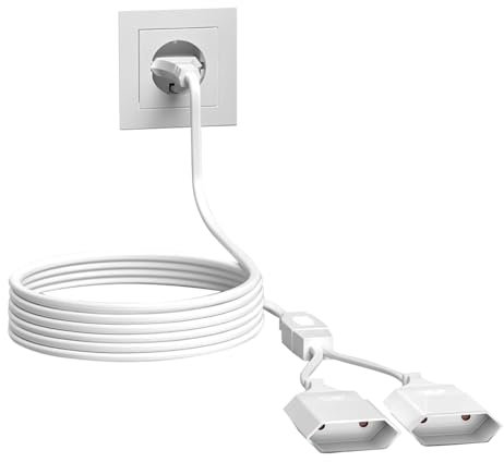 Rallonge de câble d'alimentation, câble d'extension 2 en 1 2M, fiche Type-C Euro vers Double Prise Type-C Euro, rallonge de fiche Plate 2,5 A/250 V pour téléviseur, Moniteur, Lampes - Blanc