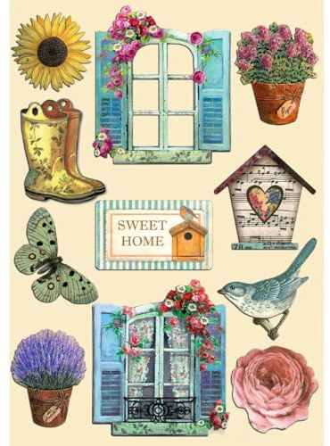 Stamperia - Coloured Wooden Shapes for Scrapbooking, Albums, Card Making, Bullet Journalling and More, Laser Cut, Printed for Enhanced Detail, Perfect for Crafts and Gifting (Garden) (A5)
