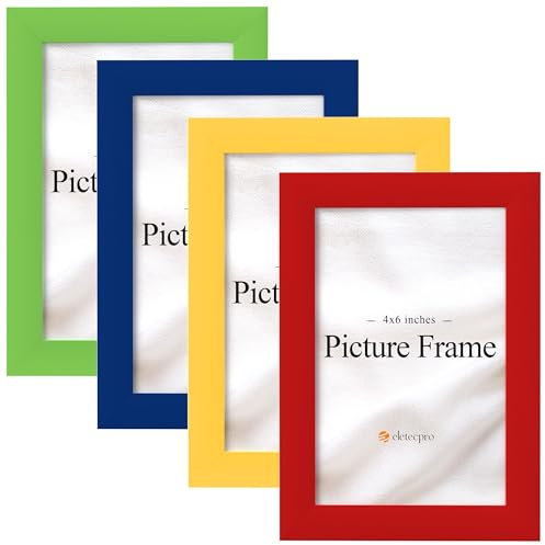 eletecpro Bilderrahmen 10,2 x 15,2 cm, bunt, 4 Stück, passend für Fotos mit Passepartout oder 10,2 x 15,2 cm ohne Passepartout, Handwerk für Holz und Acryl, niedlicher Bilderrahmen, Wand- und