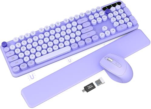 Trueque Wireless Keyboard and Mouse Combo - Purple Round Keycaps, Ergonomic, Full-Size, 2.4GHz USB Wireless, PC, Laptop, Mac, Windows, Linux, Chrome OS