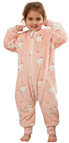 Schlafsack mit Füßen Baby Schlafanzug, Warm Flannel Winterschlafsack Strampler, Winter Schlummersack mit Beinen Ärmeln Pyjamas Kinder Schlafoverall Mädchen Junge Kat 100 2-3 Jahre