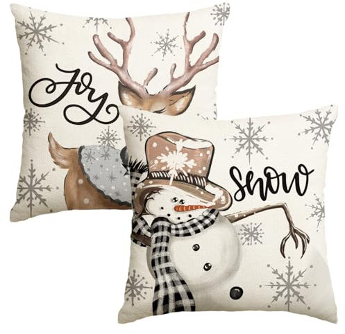 Artoid Mode Schneemann Rentier Schneeflocken Weihnachten Kissenbezüge 2er Set, 45x45 cm Christmas Xmas Zierkissenbezug Cushion Cover Couch Deko