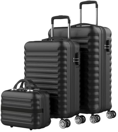 Primal Internet GmbH Koffer & Trolleys Set mit 4 Rollen | Hartschalen-Koffer, Kofferset, Reisekoffer 5 kg, 13 kg & 18 kg | ABS-Koffer klein, mittelgroß & groß in Schwarz