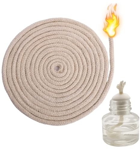 Oil Lantern Wick, 5m Round Cotton Wick for Kerosene and Alcohol Lamps, Garden Oil Burners (4mm)