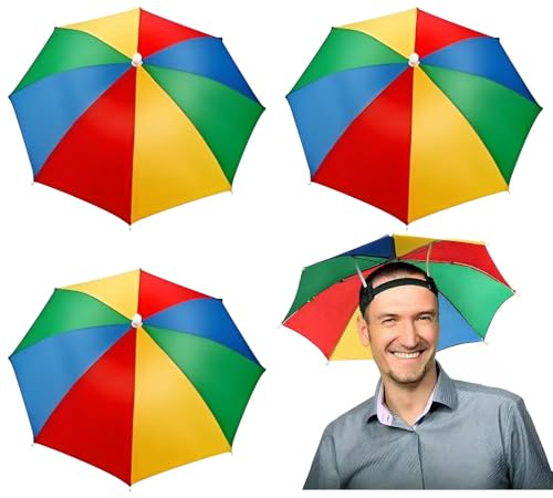 WZHHDM 3PCS Umbrella Hats, Head Umbrella with Elastic Bands Fishing Hats | Portable Mini Sun Rain Protection for Fishing Camping Beach