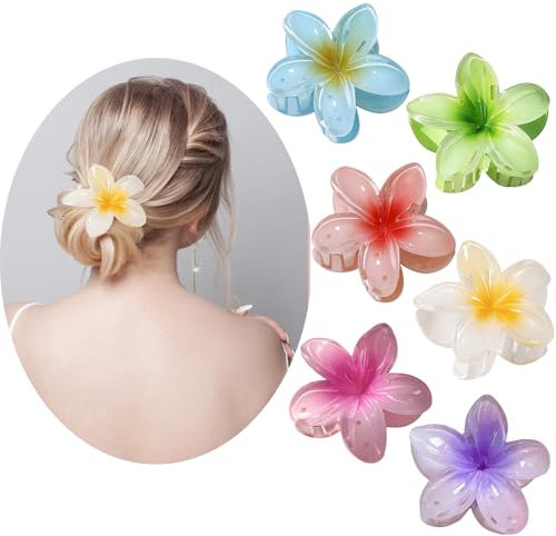 Lot de 6 Pince Cheveux Fleur,Pince Cheveux Fleur Hawaienne,Clips De Griffes De Fleurs Antidérapants,Pinces À Cheveux En Forme De Fleur À Forte Tenue Pour Cheveux Fins/moyens/épais (6PC)