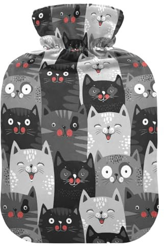Hot Water Bottle with Cover, Cute Animal Cat 2L Leakproof Hot Water Bag for Hand Feet Warmer, Neck, Shoulder, Back, Muscle Pain Relief, Cold Compress
