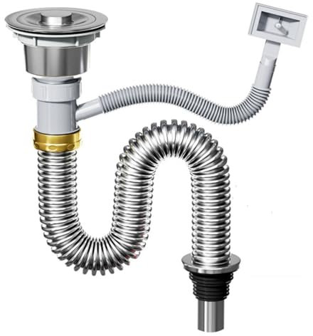 DSKJHI Ablaufgarnitur Spüle mit Überlauf für Einbeckenspüle Universal Röhrensiphon, Küchenspüle Edelstahl Siphon Abläufe Set mit Anschluss 3 1/2(L: 80cm/31.5in)