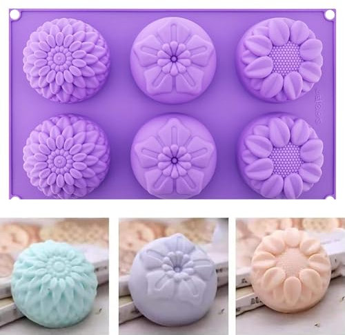 Seifenformen Silikon, 6 Hohlräume Gießformen, Badebomben Formen, Handgefertigte Seifenform, Silikonform Seife, Blumen Seifen Formen Set für DIY Seife Gelee Schokolade Kuchen
