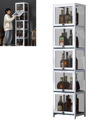 WXXSHGDW Mobile Vino, Mobile Bar per Casa Salotto, Porta Liquori da Salotto Credenze Cucina, Struttura in Bambù, Ante in Acrilico, per Cucina, Sala da Pranzo, Soggiorno