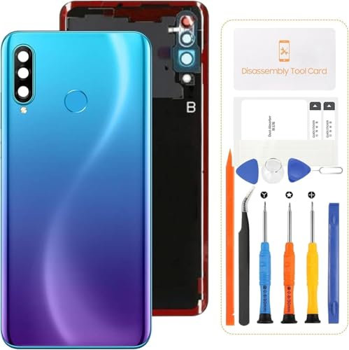 Per Huawei P30 Lite 48MP Batteria Per Huawei Nova 4e Coperchio Posteriore Della Porta Della Batteria e Lente Della Fotocamera Ricambio Sensore Alloggiamento (con Impronte Digitali, Blu)