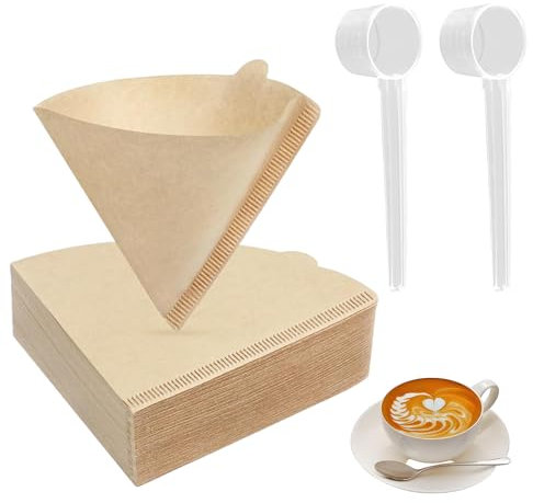 5g Scoop 2PCS and 100 Pieces Coffee Filter Papers Disposable Unbleached Coffee Filters Compatible with V60 Size 01 Cone Filter Paper for Coffee Dropper Pour Over Coffer Makers (1-2 Cups)