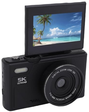 5K Digitalkamera, WLAN 75MP Vlogging -Kameras, 18 -facher Autofokusspitze und Schießen Sie die Digitalkamera mit 3 Zoll 180 ° Flip -Bildschirm, Kompakte Vlog -Reise -Camara mit
