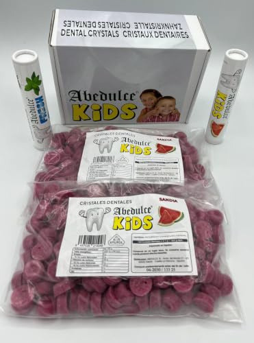 Abedulce Zahnkristalle - Xylit Dental Symbiose 50/100 Tage, Wassermelone & Pfefferminze - Für Kinderzahnpflege - Vor der Bettruhe - langsam im Mund zergehen lassen (Watermelon (Red), 100 Tage)