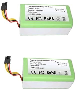 Batería de Litio de 14,4 V/2800 mAh.Compatible para Conga 1290 1390 1490 1590. Batería Recargable rápida for Robot Aspirador.(2800mAh 2Pcs)