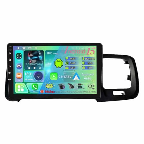 9 Pulgadas Pantalla Táctil Android 15 Radio 2 DIN para Volvo S60 V60 2011-2020 con Carplay GPS Navigation Bluetooth Controles del Volante Cámara de Respaldo(T100 [2+32G])