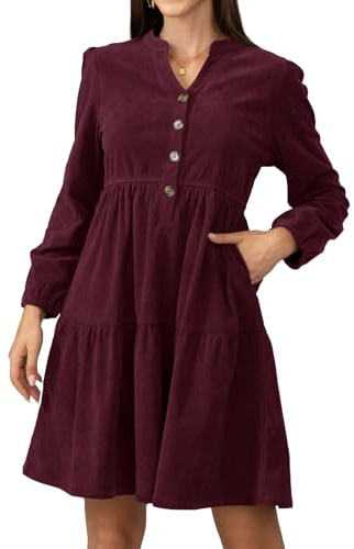 Jayscreate Women's 2025 Long Sleeve Corduroy Dress Above Knee A-Line V Neck Fall Winter Short Work Dress