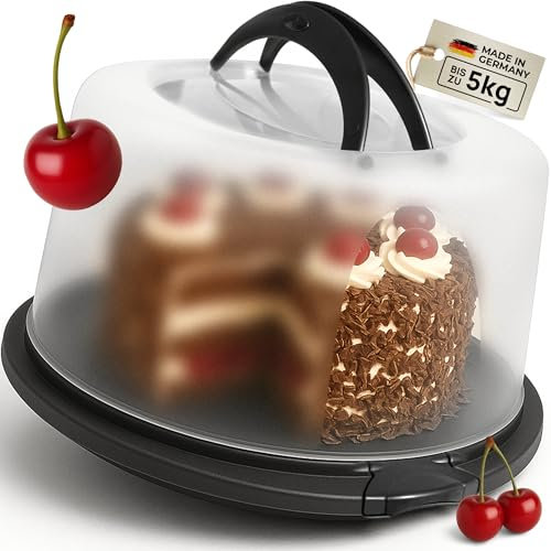 gerhof Tortentransportbox rund, Tortenbutler mit Griff, sicherer Verschluss, Ø 28 cm, 13 cm hoch, Tortenhaube, Kuchenbox, spülmaschinengeeignet, transport Box, Muffin, Kekse