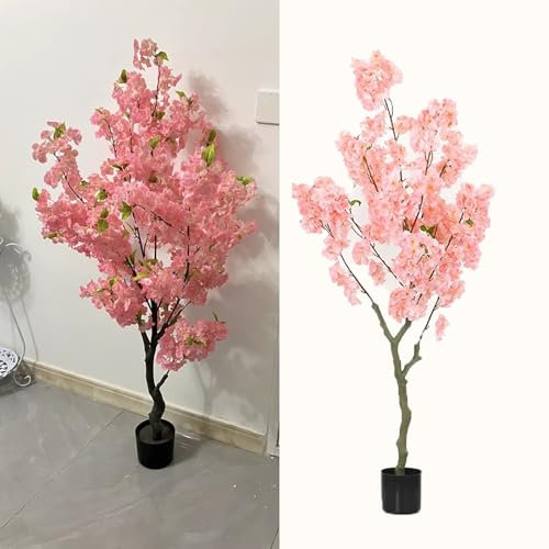 JYBNBBE Künstlicher Kirschblütenbaum im Topf, künstliche handgefertigte Bonsai-Pflanze, blühender Wunschbaum, dekorativer Kunststoff-Kirschbaum für drinnen und draußen