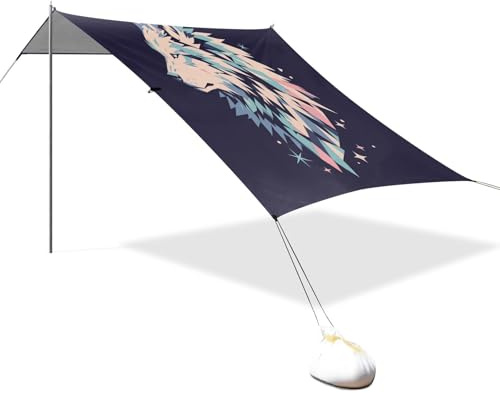 Chic Wolfs Dark Beach Cabana Zelt UPF50 Wasserdichte Tragbare Sonnenschutz mit Sandtaschen für Hinterhof und Camping