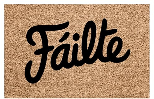 Trendi Coir Door Mat 60 x 40cm – Natural Coconut Fibre Doormat for Indoor & Outdoor Use – Non Slip PVC Backing – Entryway Dirt Trapper Rug – Heavy Duty Front Door Mat (Fáilte)