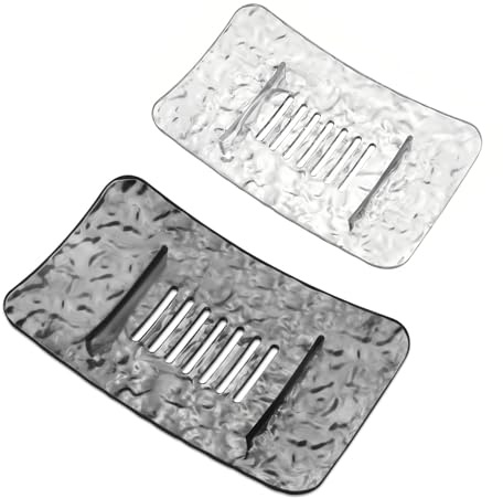 2PCS Plastic Soap Dish Set - Anti-Slip & Quick-Drying Draining Soap Dish, Easy-to-Clean Plastic Soap Holder Trays for Bathroom and Kitchen Counters (Grey & White)