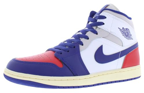 Air Jordan 1 Mid Men's Shoes (White/University Red/Neutral Grey/Deep Royal Blue)
