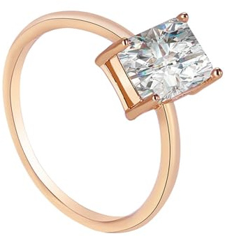 BCughia Anello in Oro Rosa Donna, Anelli Matrimonio 18K Rettangolo Bianco Moissanite Anello Taglia 6,75
