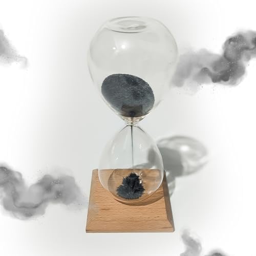 Magnetische Sanduhr mit Holzsockel – Zen-Deko für Schreibtisch, Büro & Wohnzimmer – Kreative Muster durch Magnetischer Sand – Geschenkidee für Entspannung & Stressabbau