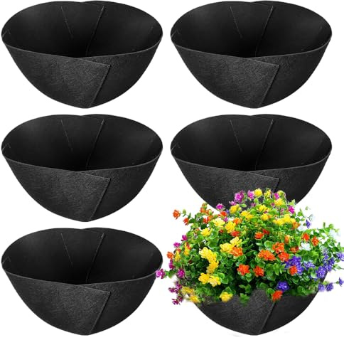 JOAASU 6PCS Fabric Planter Basket Liner, 16-inch Round Felt Flower Pot Liners, Hanging Plant Basket Fiber Insert for Garden Flower Pots, Non-Woven Planter Liners for Outdoor Plants