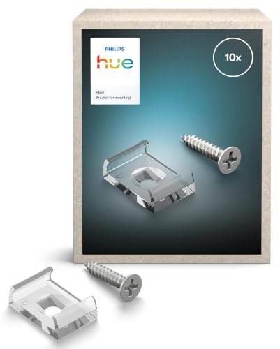 Philips Hue Flux, Staffe di montaggio per Strisce LED, Confezione da 10 | Con viti e nastro adesivo, Smart LED, Illuminazione flessibile per interni, Facile installazione, Clip trasparenti robuste
