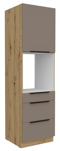 Kuechen-preisbombe Küchen Hochschrank 60 cm Küche ARIA Sandgrau Ultra matt + Eiche Artisan matt, hochwertige Fronten mit Anti Fingerprint Beschichtung, Soft-Close Küchenzeile Küchenblock