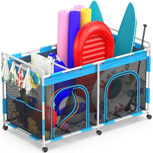 Aufbewahrungsbox mit Rollen für Poolspielzeug - Outdoor-Organizer mit Reißverschluss für Schwimmnudeln,Bälle, Surfbretter & Zubehör,Großer Aufbewahrungskorb für den Gartenpool (160 * 82 * 98 cm)