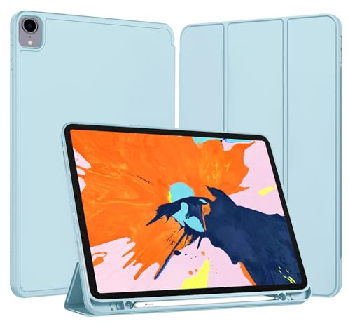 Techsuit für iPad Pro 12.9 2018 bis 2022 Hülle mit Stifthalter, Dreifach Ständer, Schlankem Design, Auto Sleep Wake, Präzisen Aussparungen, Flex Trifold Series, Himmelblau