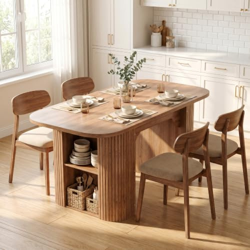ROCSUMOO Extendable Dining Table 120-160cm with Storage, Wooden Kitchen Dining Table, Expandable Table for Dining Room, Living Room & Home, Seats 4-6 People, Walnut