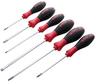 Wiha 30291 SoftFinish Grip Schraubendreher-Set, Schlitz 4,5-6,5 mm, Kreuzschlitz Nummer 1-2 und Vierkantzahl 1-2, 6-teiliges Set