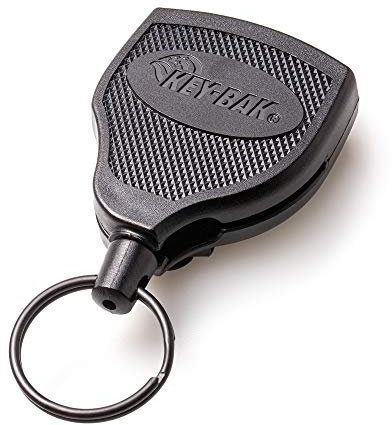 KEY-BAK S48 Einziehbare Spule, 121,9 cm Edelstahlkabel, robustes Polycarbonat-Gehäuse, Stahlschwarz, 5,79 x 1,78 x 8,64 cm