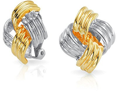Geometrische Quadratische Zwei Ton Seil Kabel Liebe Knot Clip Auf Ohrringe Für Frauen Nicht Durchbohrt Ohren 14K Gold Silber Plattiert Messing