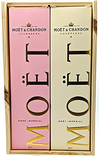Moët & Chandon Imperial Brut & Rose Champagne 75 cl with a Wooden Gift Box