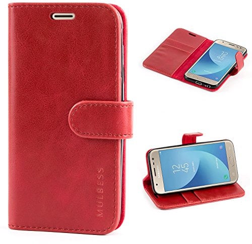 Mulbess Vintage Samsung Galaxy J3 2017 Case, Samsung Galaxy J3 2017 Phone Cover, Flip Leather Wallet Phone Case for Samsung Galaxy J3 2017 / J3 Duos 2017, Wine Red