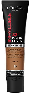 L'Oréal Paris Infaillible 32H Matte Cover, Make-Up vom Finish Matte Vollständige Abdeckung auf der Haut, 335 Warm Undertone, 30 ml