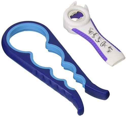 Amiaus - Apribottiglie multifunzione per mani deboli, anziani, anziani, persone affette da artrite, in gomma, blu, bianco, viola