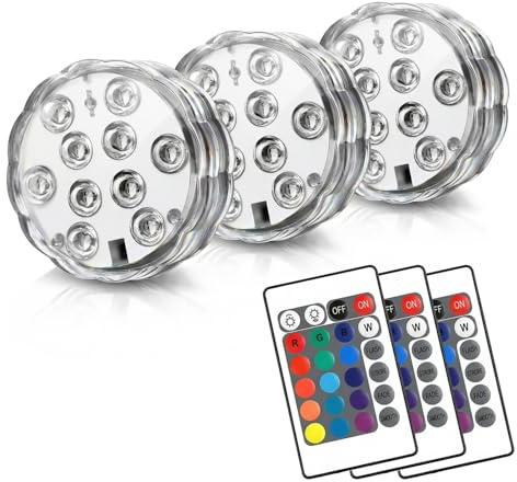 POLENTAT Submersible LED Lights with Remote, 16 Colors 4 Modes Battery Powered Waterproof LED Pool Lights for Inground Pool Above Ground Pool Bathtub Decoration (3 Packs)