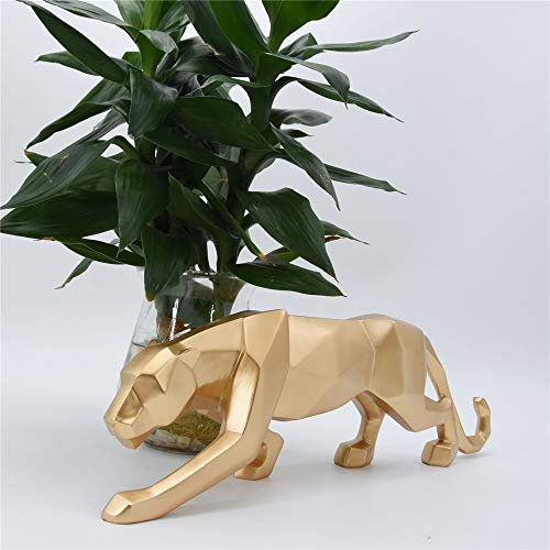 Uterstyle Leopardenskulptur, Kunstharz, geometrische Statue, Tierfigur, Heimdekoration, Ornamente, große Katze, Leoparden-Löwe, Jaguar (Gold)