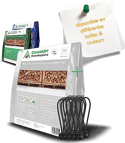 CoverUp! Bâche en toile2 x 2 m 10 tendeurs de bâche INCL. – bâche de Protection avec œillets, indéchirable, étanche 200 g/m2 - Blanc