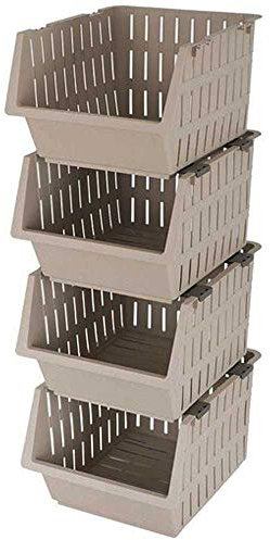 Cestas Apilables de Plástico, Frutero, Verdulero,4 estantes, Almacenaje, Organizador (Beige)