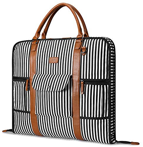 S-ZONE Herren Kleidersack Anzugtasche Canvas Echtleder Trim Kleidertasche für Reisen Kurzurlaub Geschäftsreisen Aufbewahrung